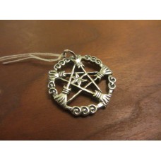 Broomstick of the elders pentagram pendant Sterling Silver