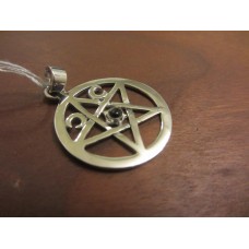 Triple moon black onyx pentagram pendant Sterling Silver