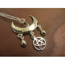 Wiccan moon blessings pendant with pentagram Sterling Silver